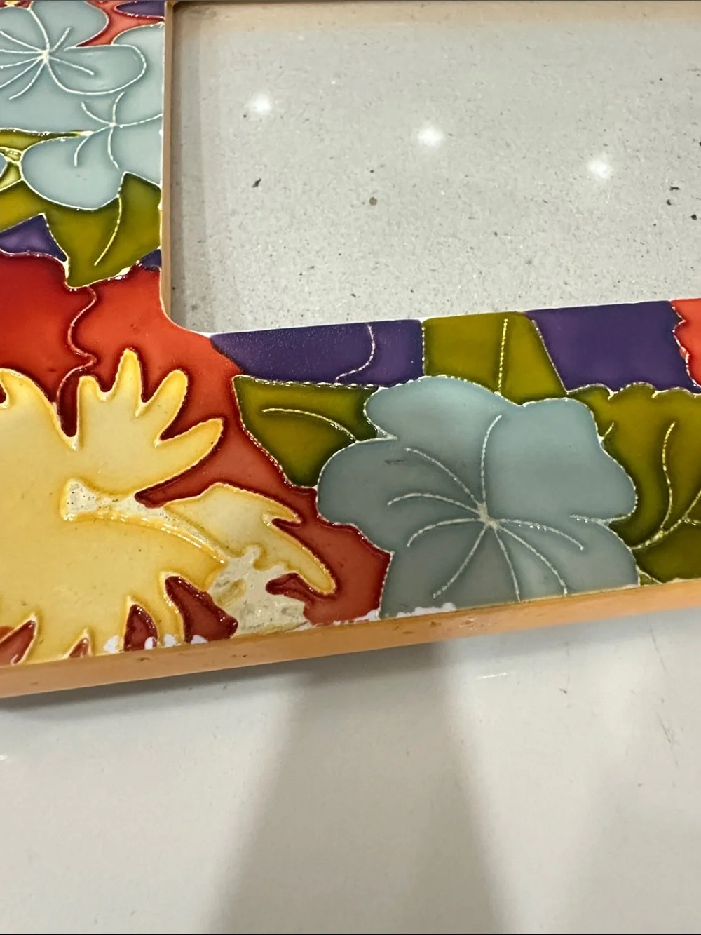 Colorful Floral Ceramic Photo Frame - Purple, Red & Yellow